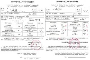 国際中医師試験成績表
